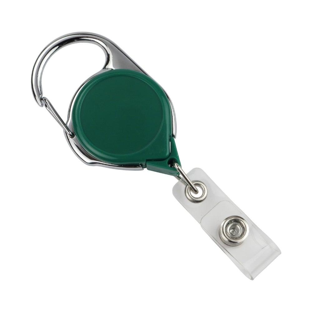Carabiner Round Retractable Badge Reel with Clear Vinyl Strap (36 Cord) Green