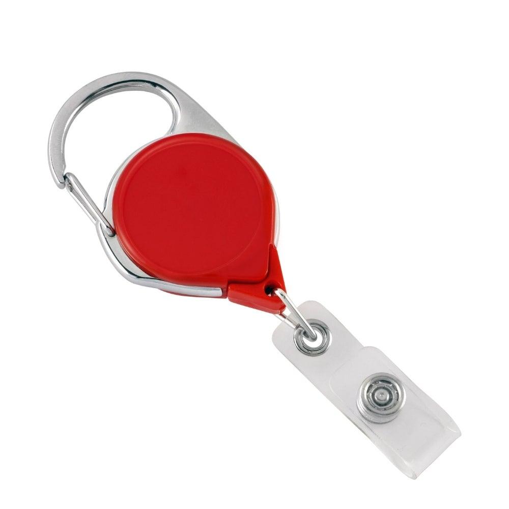 Carabiner Round Retractable Badge Reel with Clear Vinyl Strap (36 Cord) Red