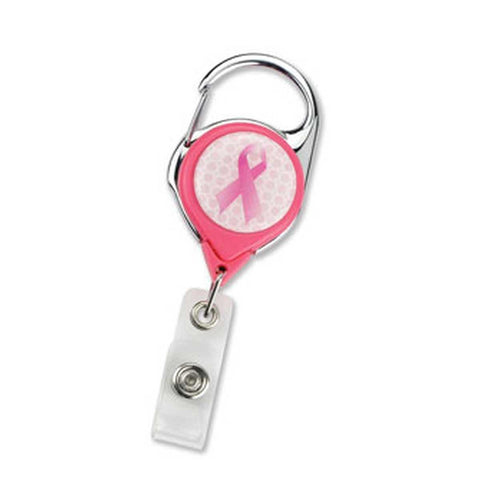 Pink Awareness Retractable Carabiner Badge Reel with Clear Vinyl Strap