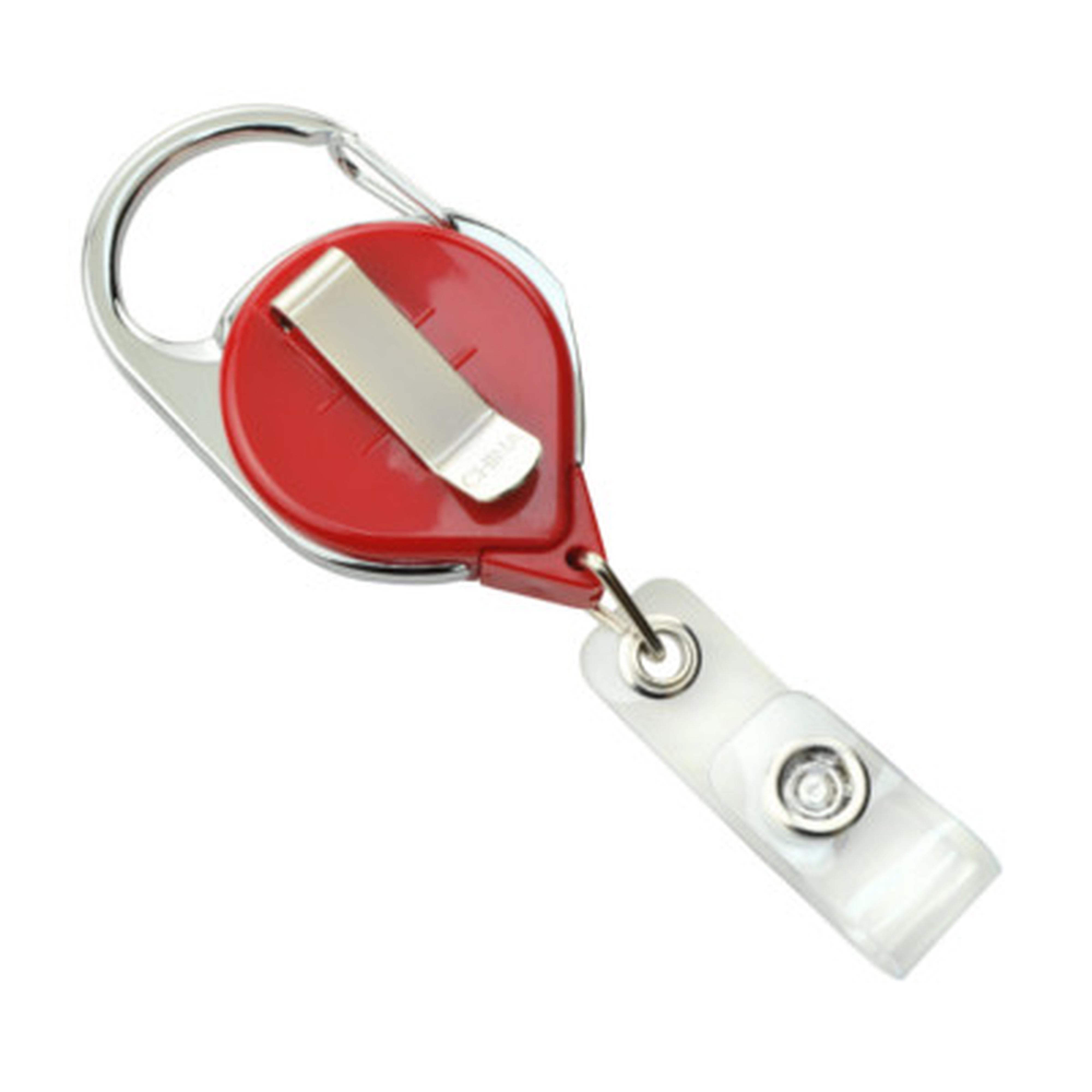 Custom Reflective Badge Reel with Belt Clip- Translucent Red - Trophy Depot