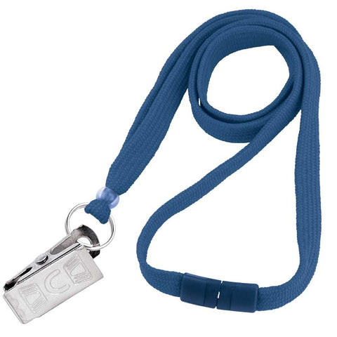 Navy Blue Tubular Flat 16mm Lanyards with Safety Breakaway and