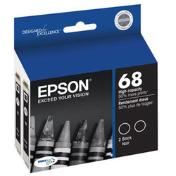 Two-Pack Black Epson 68 High-Capacity Ink Cartridges (Stylus C120) - IDenticard.com